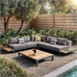 Armen Living Polo 4-Piece Modern Aluminum Patio Sectional Set in Gray