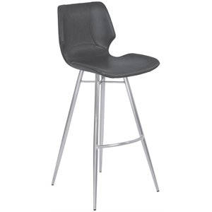 armen living zurich faux leather upholstered bar stool in vintage gray and stainless steel