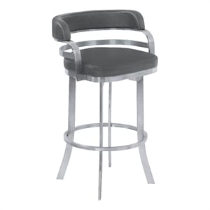Armen Living Prinz 30&quot Faux Leather Swivel Bar Stool in Gray/Stainless Steel