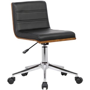 armen living faux leather swivel office chair in black and chrome