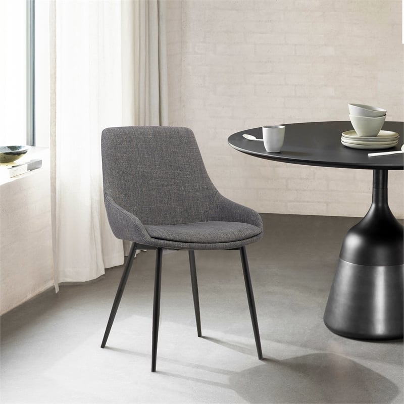 Armen Living Mia Modern Fabric Dining Chair in Black/Charcoal