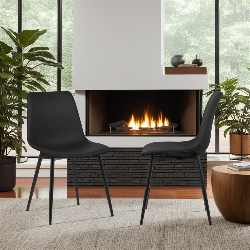 Armen Living Monte Modern Faux Leather Dining Side Chair in Black