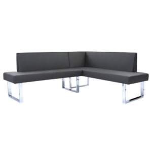 Armen Living Amanda Modern Faux Leather Corner Dining Bench in Chrome/Gray