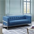 Armen Living Andre Tufted Linen Fabric Loveseat in Blue and Brushed Silver