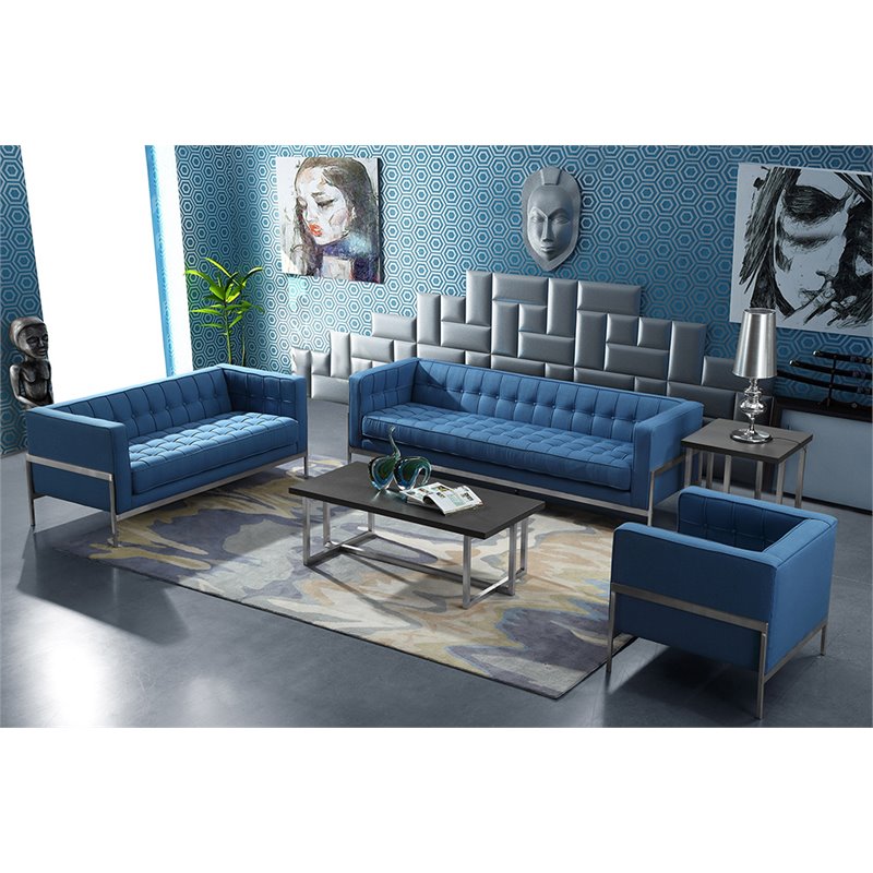 Armen Living Andre Tufted Sofa In Blue And Brushed Silver