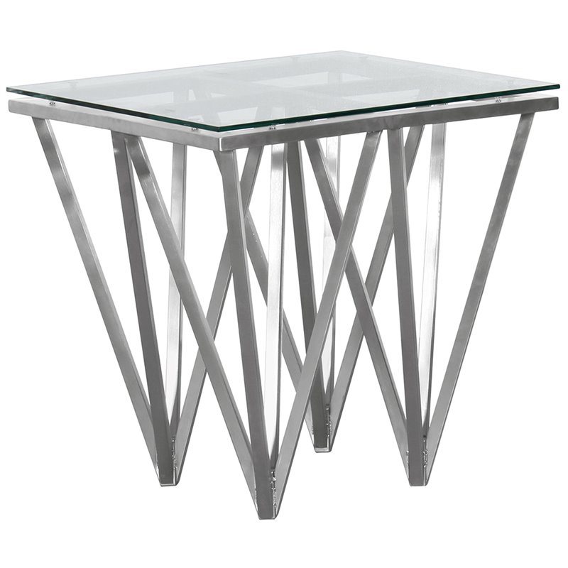 Details About Armen Living Cascade Square Gl Top End Table In Brushed Silver Details About Armen Living Cascade Square Gl Top End Table In Brushed Silver