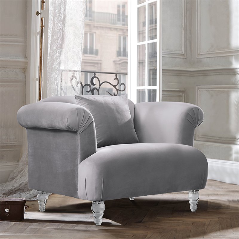 Armen Living Elegance Modern Rich Velvet Upholstered Accent Chair in Gray