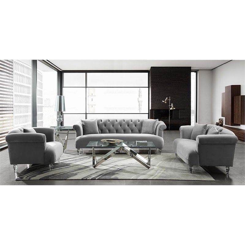 Armen Living Elegance Modern Rich Velvet Upholstered Accent Chair in Gray