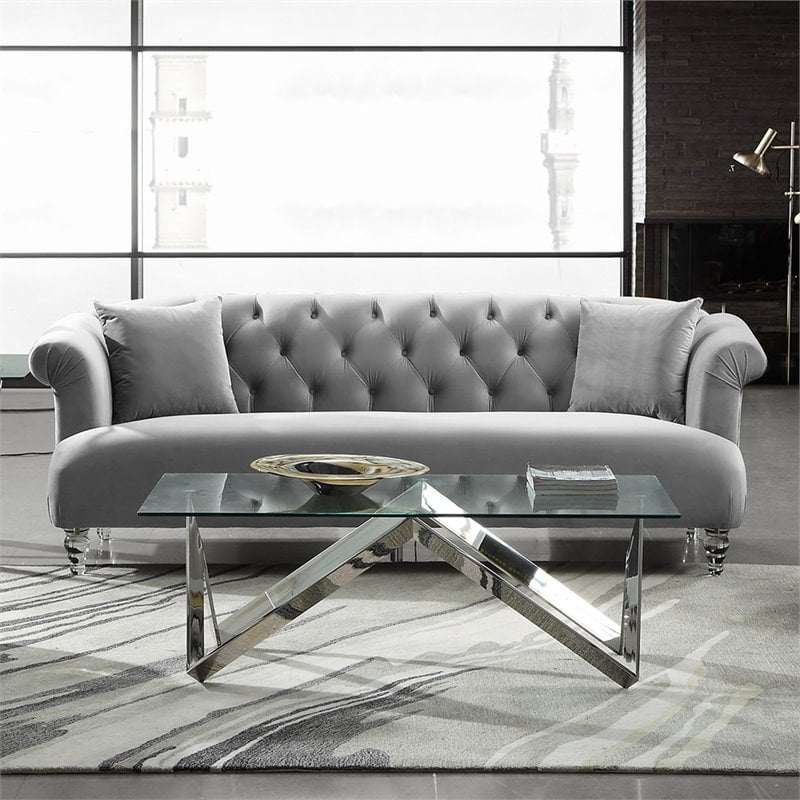 Armen Living Elegance Modern Rich Velvet Upholstered Sofa in Gray