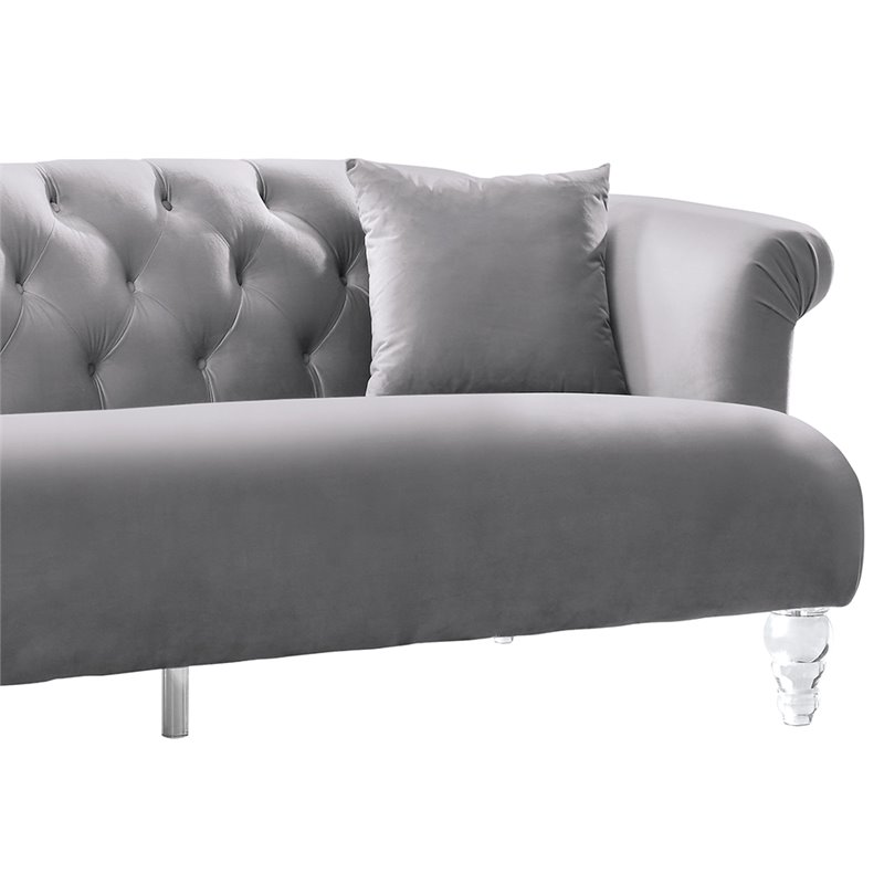 Armen Living Elegance Modern Rich Velvet Upholstered Sofa in Gray