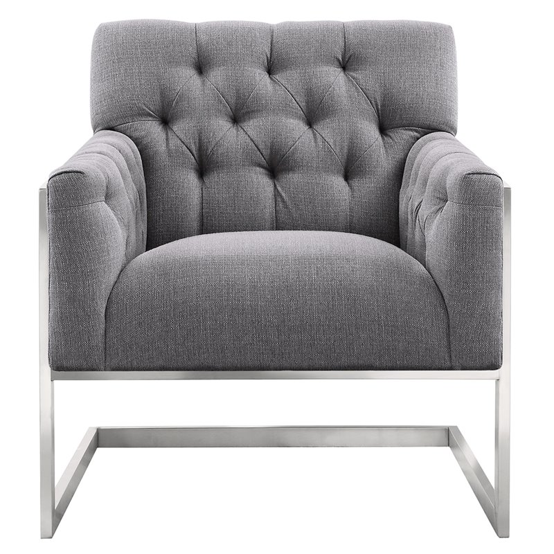Armen Living Emily Accent Chair in Gray and Brushed Silver