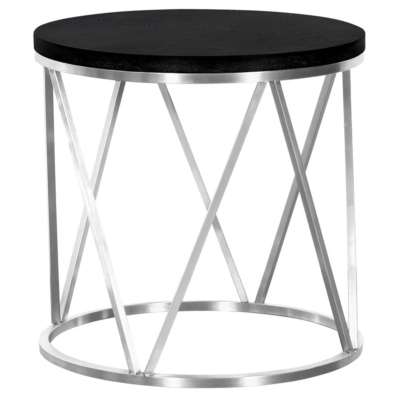 Armen Living Emerald End Table in Black Ash and Brushed Silver