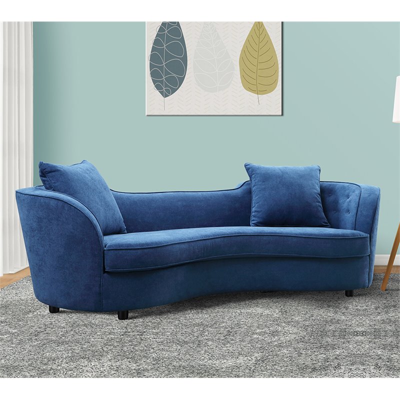 Armen Living Palisade Velvet Sofa in Blue and Brown