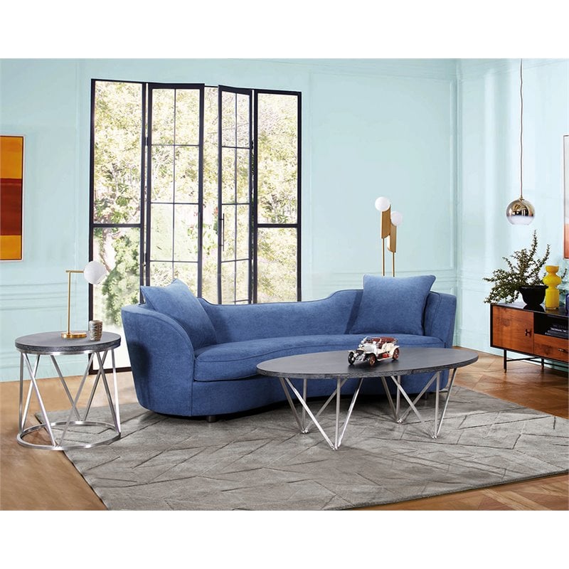 Armen Living Palisade Velvet Sofa in Blue and Brown