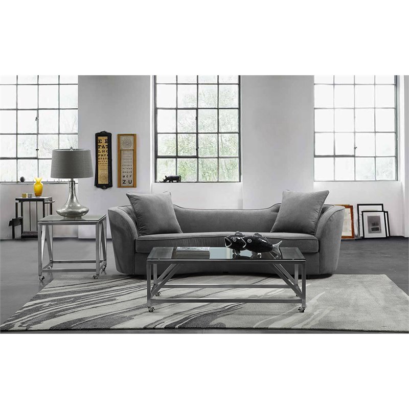 Armen Living Palisade Velvet Sofa in Gray and Brown