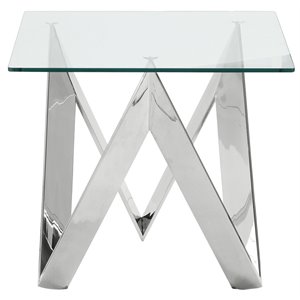 armen living scarlett glass top end table in polished silver
