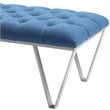 Armen Living Serene Tufted Bench in Blue and Brushed Silver