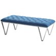 Armen Living Serene Tufted Bench in Blue and Brushed Silver