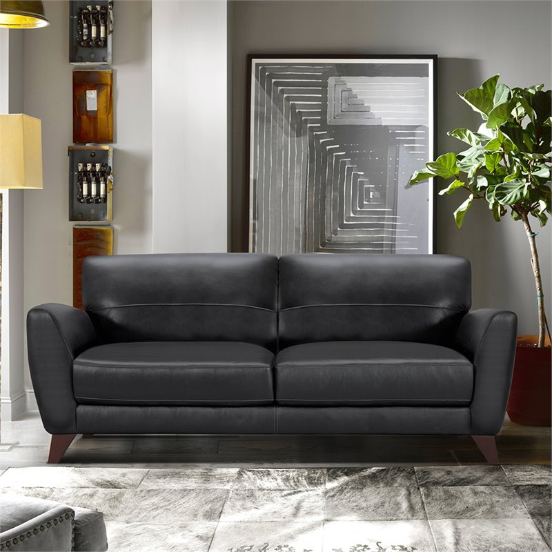 Armen Living Jedd Modern Leather Upholstered Sofa in Black and Brown