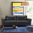 Armen Living Everly Modern Leather Sofa in Black and Brushed Silver