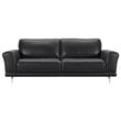 Armen Living Everly Modern Leather Sofa in Black and Brushed Silver