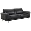 Armen Living Everly Modern Leather Sofa in Black and Brushed Silver