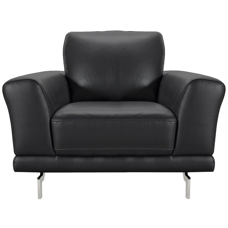 Armen Living Everly Leather Accent Chair in Black and Silver