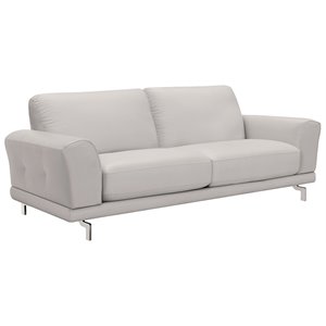 Armen Living Everly Modern Leather Sofa in Dove Gray and Brushed Silver