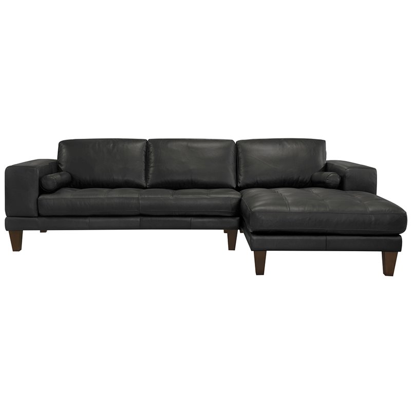 Armen Living Wynne Modern Leather Right Facing Sectional in Black and Brown