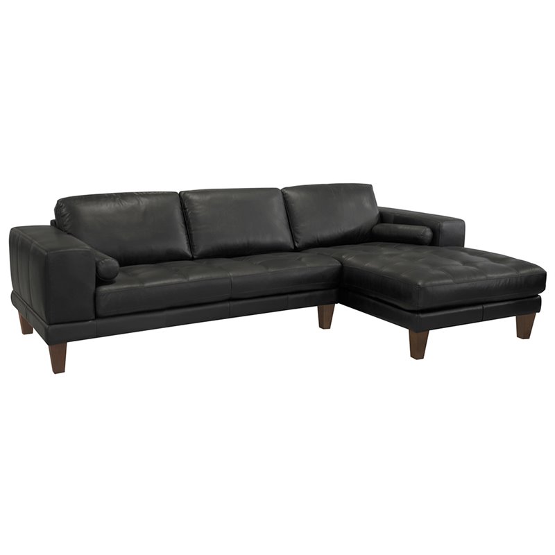 Armen Living Wynne Modern Leather Right Facing Sectional in Black and Brown