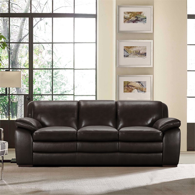 Armen Living Zanna Upholstered Modern Leather Sofa in Dark Brown