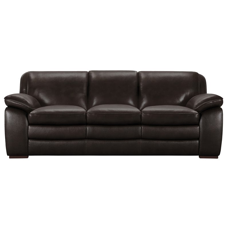 Armen Living Zanna Upholstered Modern Leather Sofa in Dark Brown