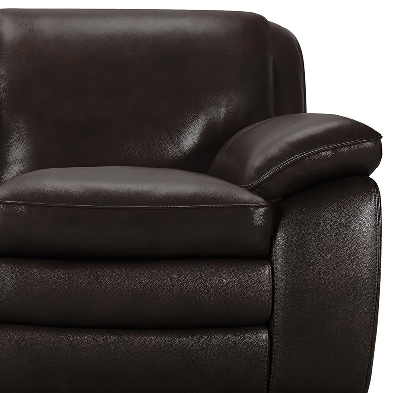 Armen Living Zanna Leather and Wood Loveseat in Dark Brown