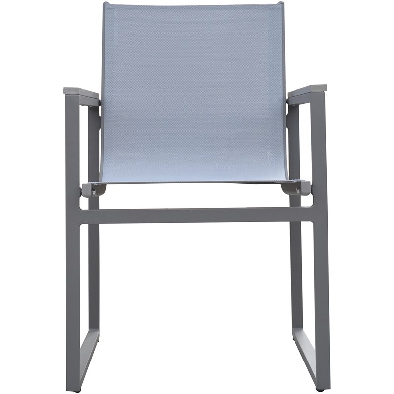 Armen Living Bistro Outdoor Aluminum Dining Arm Chair in Gray (Set of 2)