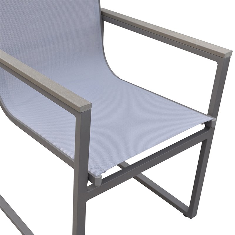 Armen Living Bistro Outdoor Aluminum Dining Arm Chair in Gray (Set of 2)