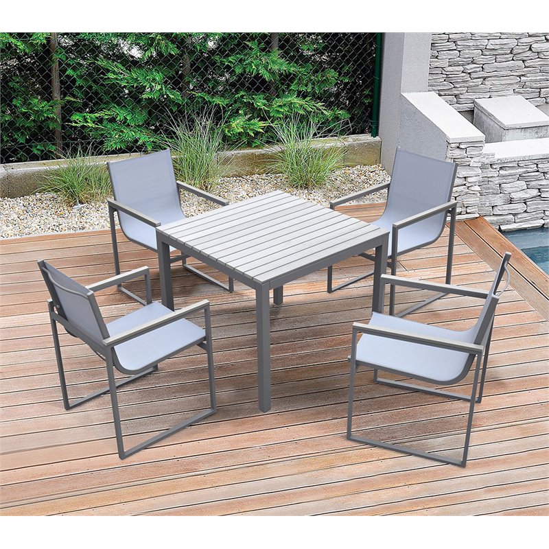 Armen Living Bistro Outdoor Aluminum Dining Arm Chair in Gray (Set of 2)
