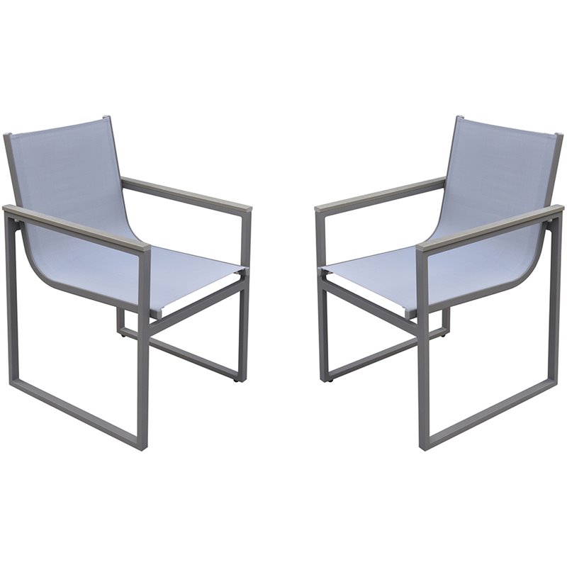 Armen Living Bistro Outdoor Aluminum Dining Arm Chair in Gray (Set of 2)