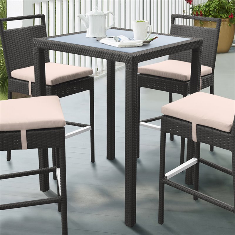 Armen Living Tropez Modern Aluminum & Wicker Patio Bar Table in Black