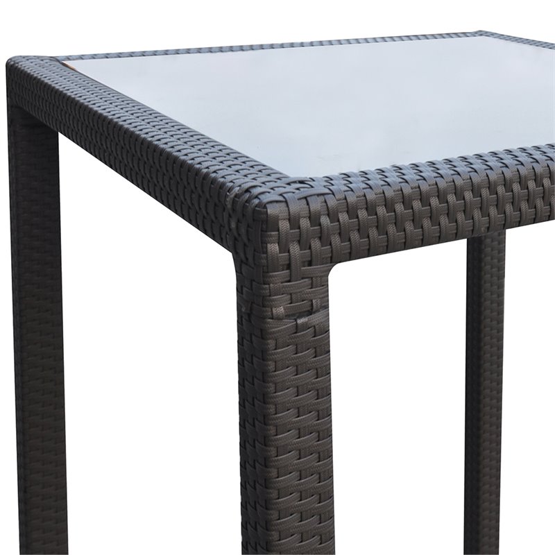 Armen Living Tropez Modern Aluminum & Wicker Patio Bar Table in Black