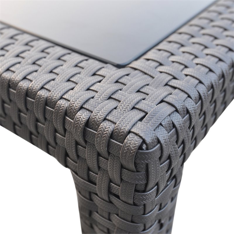 Armen Living Tropez Modern Aluminum & Wicker Patio Bar Table in Black