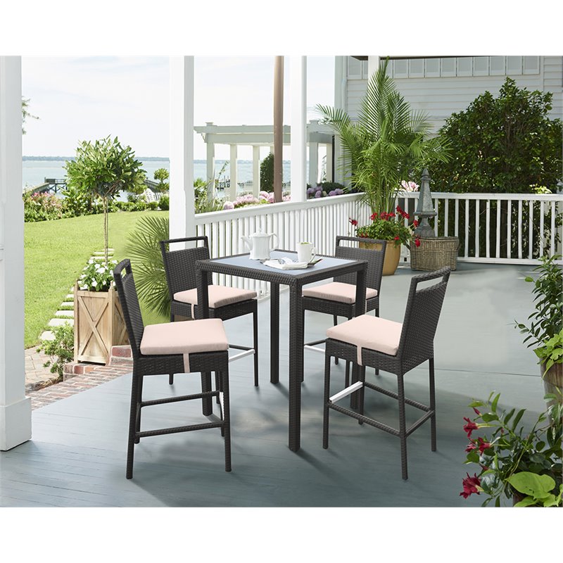 Armen Living Tropez Modern Aluminum & Wicker Patio Bar Table in Black