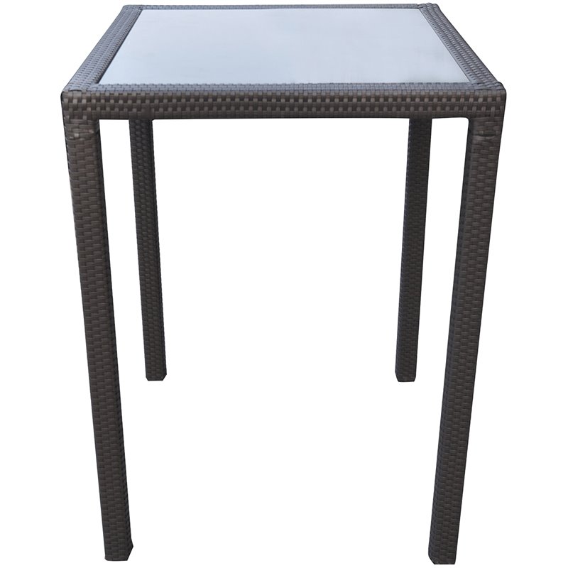 Armen Living Tropez Modern Aluminum & Wicker Patio Bar Table in Black