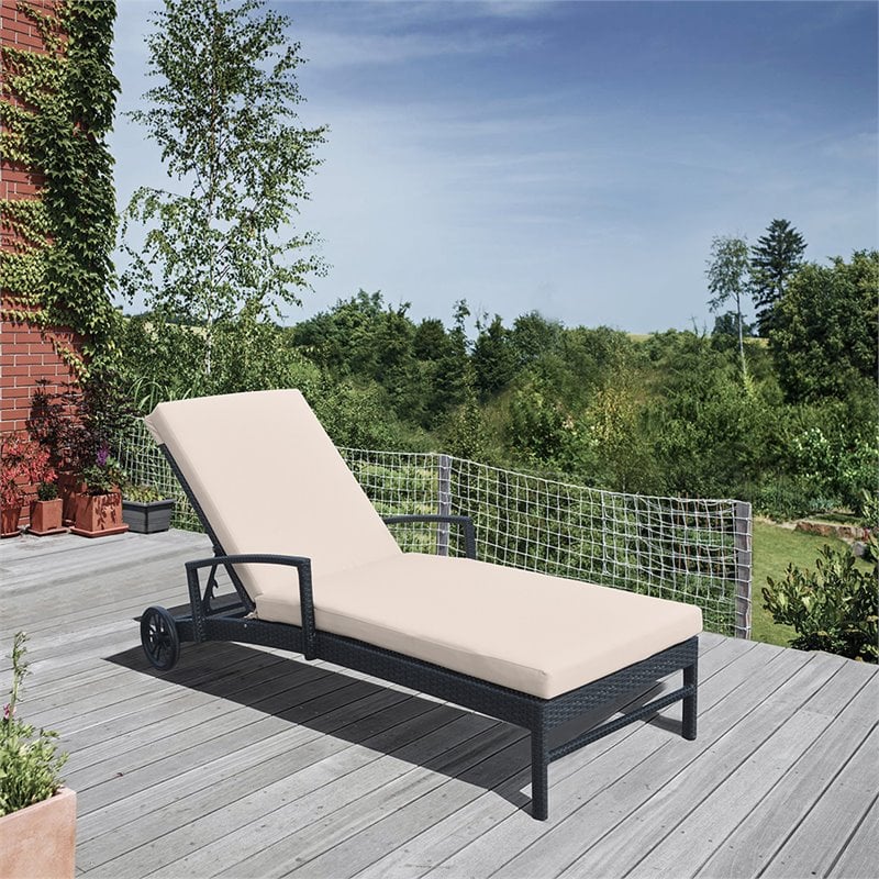 Armen Living Vida Outdoor Modern Aluminum & Fabric Chaise Lounge in Beige/Black