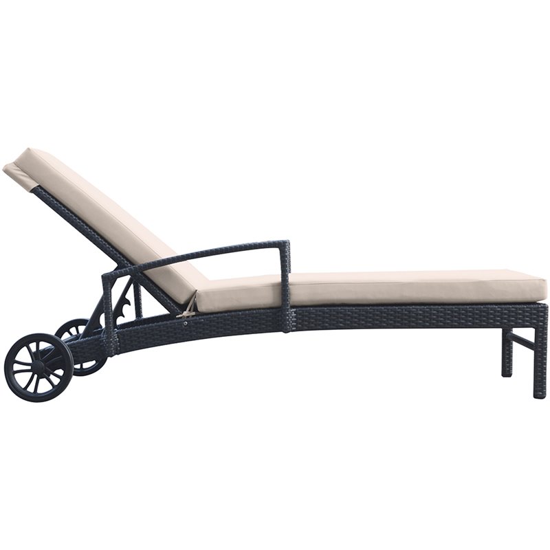 Armen Living Vida Outdoor Modern Aluminum & Fabric Chaise Lounge in Beige/Black