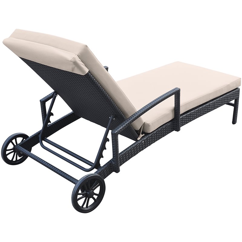 Armen Living Vida Outdoor Modern Aluminum & Fabric Chaise Lounge in Beige/Black