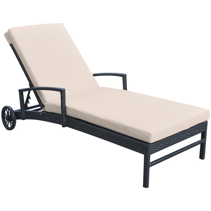 Armen Living Vida Outdoor Modern Aluminum & Fabric Chaise Lounge in Beige/Black
