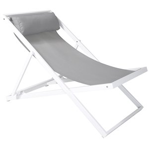 Armen Living Wave Modern Aluminum Patio Deck Chair in White/Gray