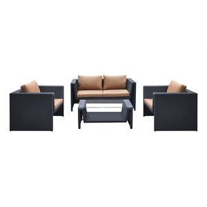 armen living oahu 4 piece patio sofa set in brown and black
