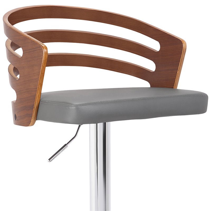 Armen Living Adele Adjustable Metal & Faux Leather Bar Stool in Gray/Chrome