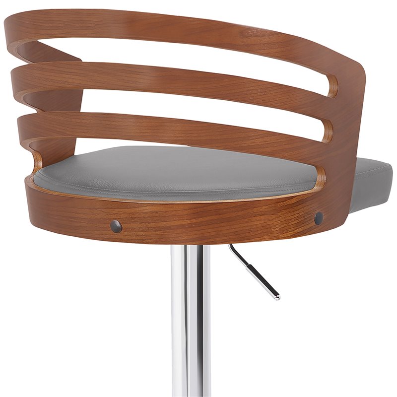 Armen Living Adele Adjustable Metal & Faux Leather Bar Stool in Gray/Chrome